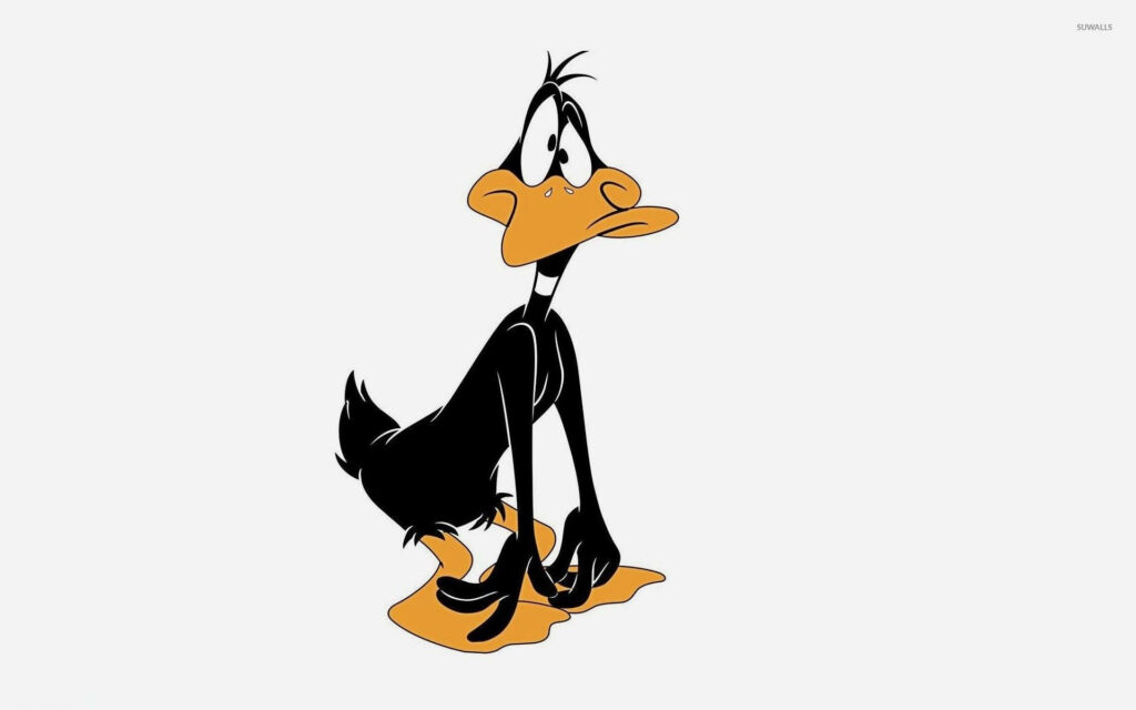 Daffy Duck cartoon wallpaper with bright white background playful confused expression vibrant colors