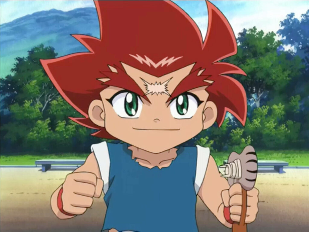 Rebellious Daichi Sumeragi Unleashes Chaos with a Slingshot - Epic Beyblade Backdrop Wallpaper