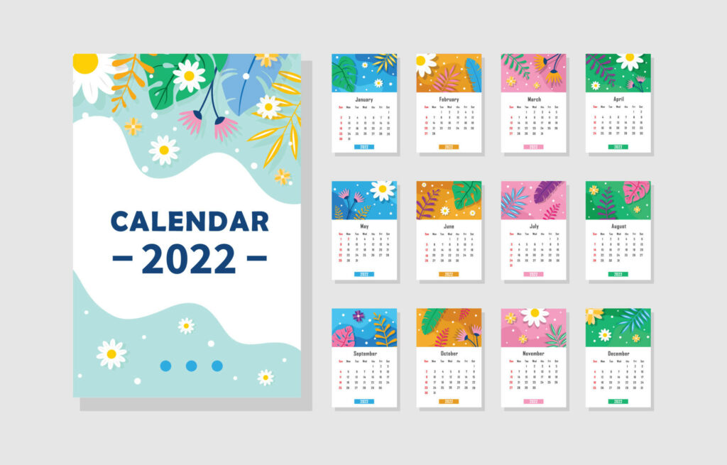 Daisy 2022 calendar wallpaper bright floral theme pastel backgrounds clear layout design