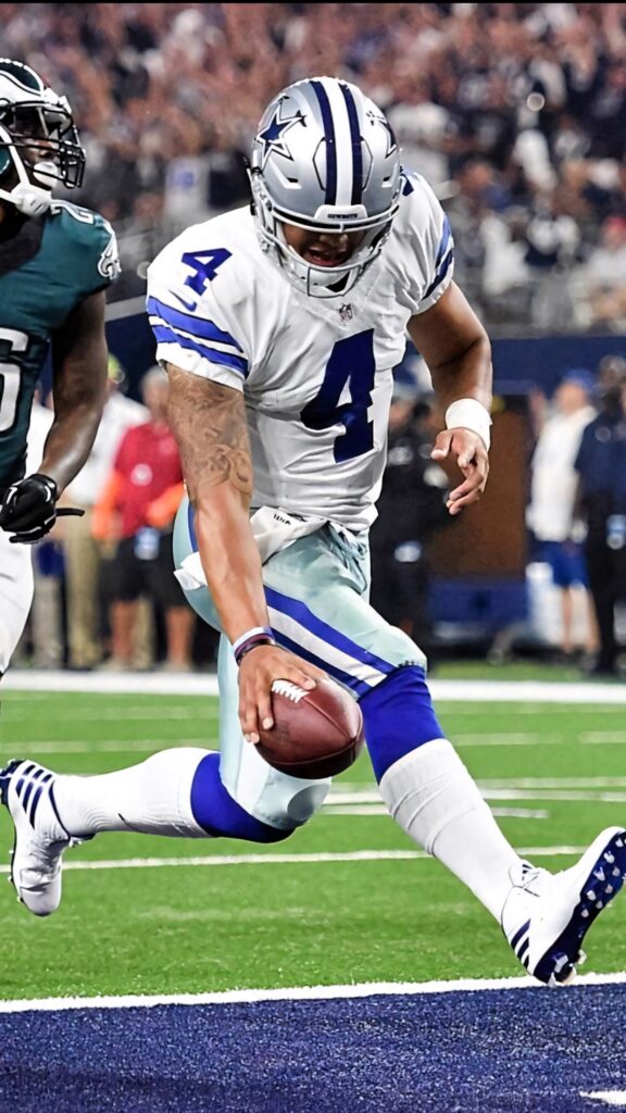 Dak Prescott Dallas Cowboys quarterback mid-action football gameplay wallpaper background