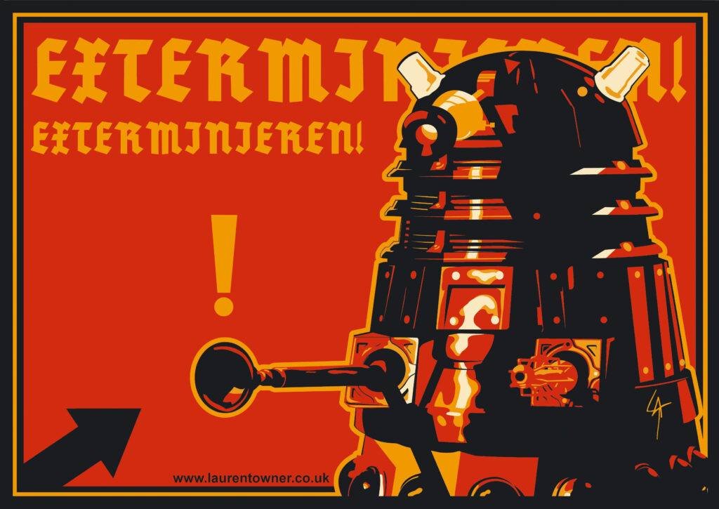Vintage Dalek Propaganda Wallpaper - Bold Color Doctor Who Art