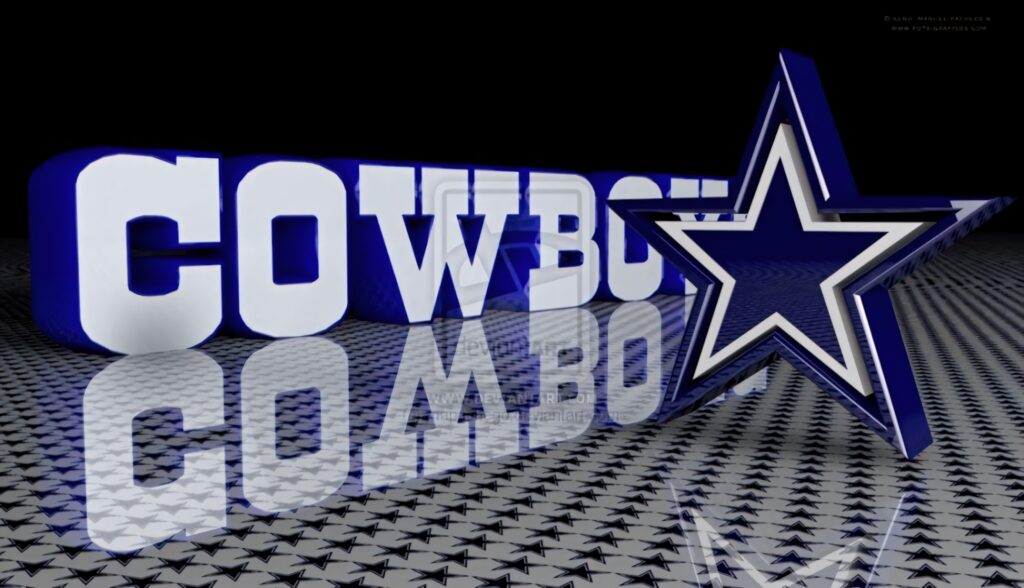 Dallas Cowboys blue star 3D glossy logo with reflective tiles and bold block letters wallpaper