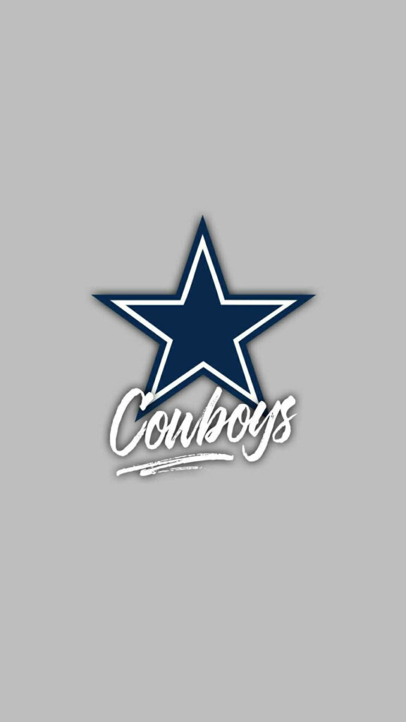 Dallas Cowboys blue star logo on light gray background with stylish white Cowboys script text wallpaper