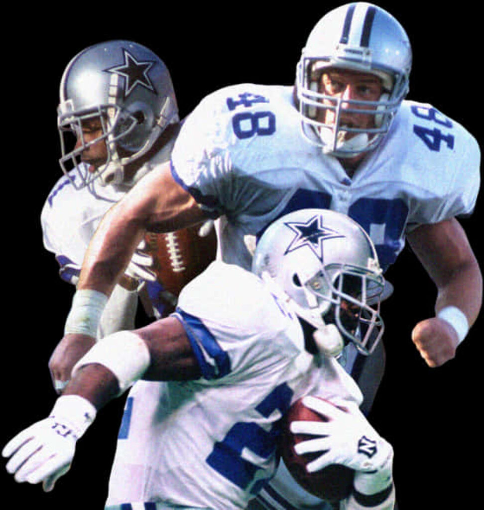 Dynamic Dallas Cowboys Legends Wallpaper: Iconic Action Collage