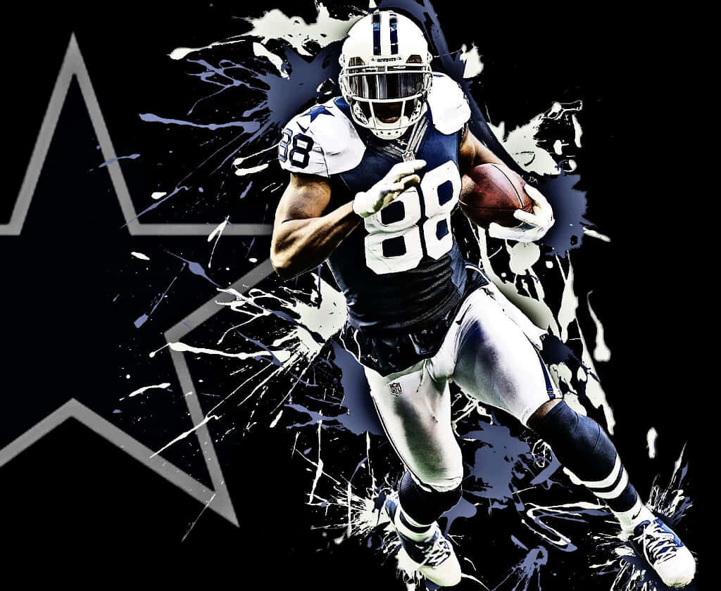 Dallas Cowboys Player Action Wallpaper with Vibrant Splatter Background