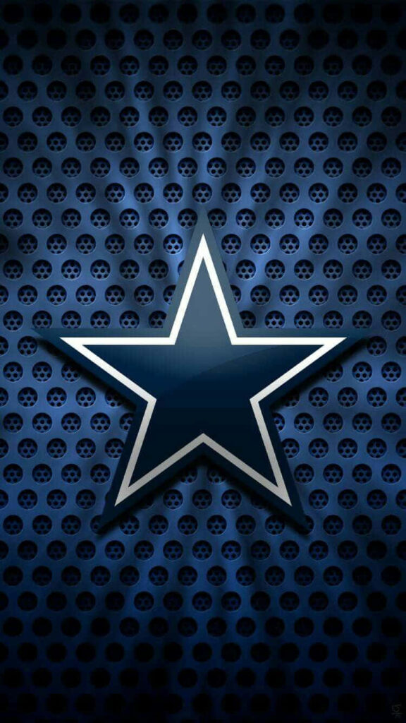 Dallas Cowboys phone wallpaper with navy star on metallic blue and black perforated background