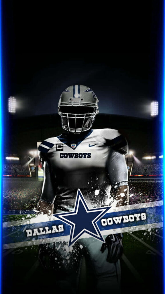 Dallas Cowboys iPhone wallpaper with football player in white silver uniform and blue star logo
