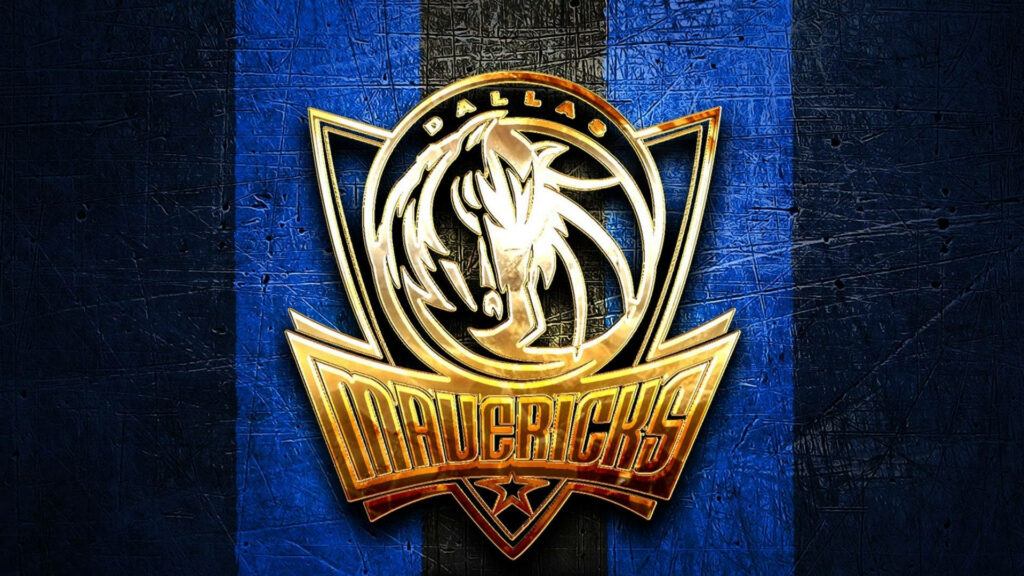 Golden Dallas Mavericks logo on textured dark blue and black background wallpaper background