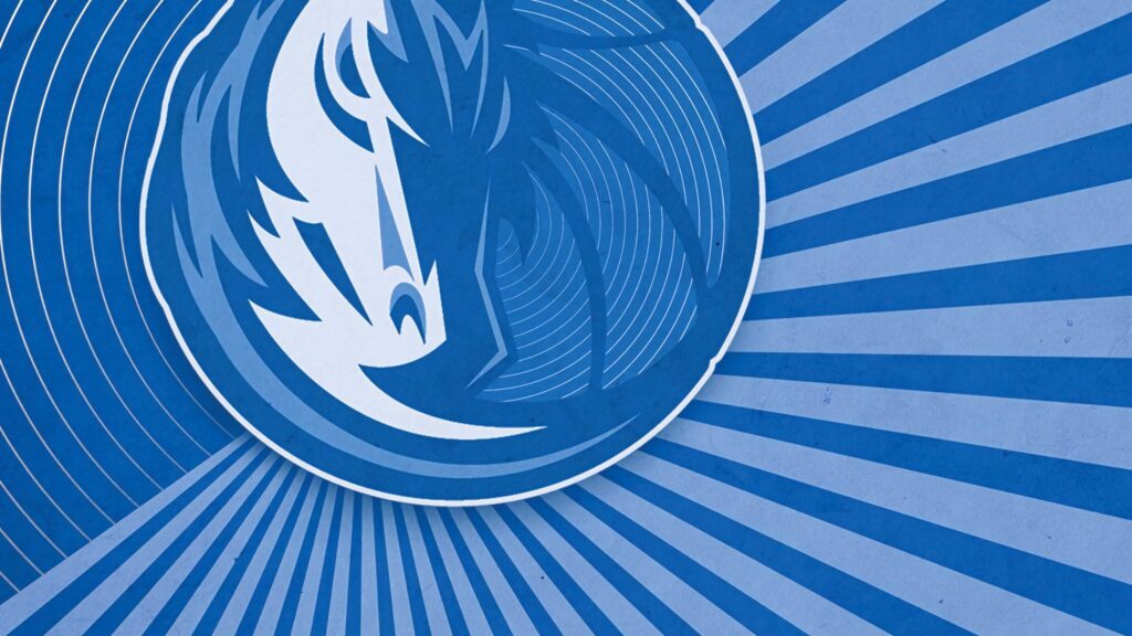 Dallas Mavericks horse head logo with dynamic blue rays background modern sports wallpaper