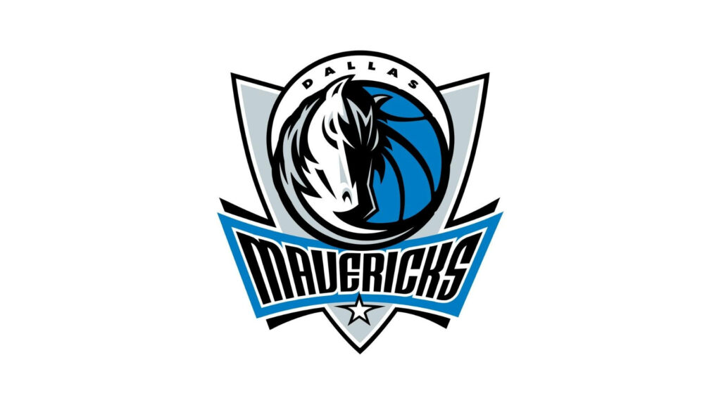 Dallas Mavericks logo centered on white background with blue silver and black horse emblem wallpaper