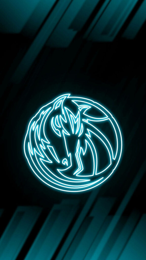 Dallas Mavericks neon blue LED logo on dark geometric background modern sports wallpaper