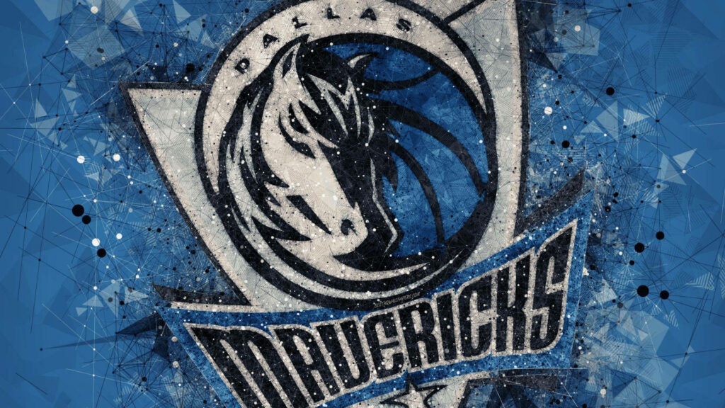 Dallas Mavericks logo wallpaper with shattered glass effect blue geometric dynamic design