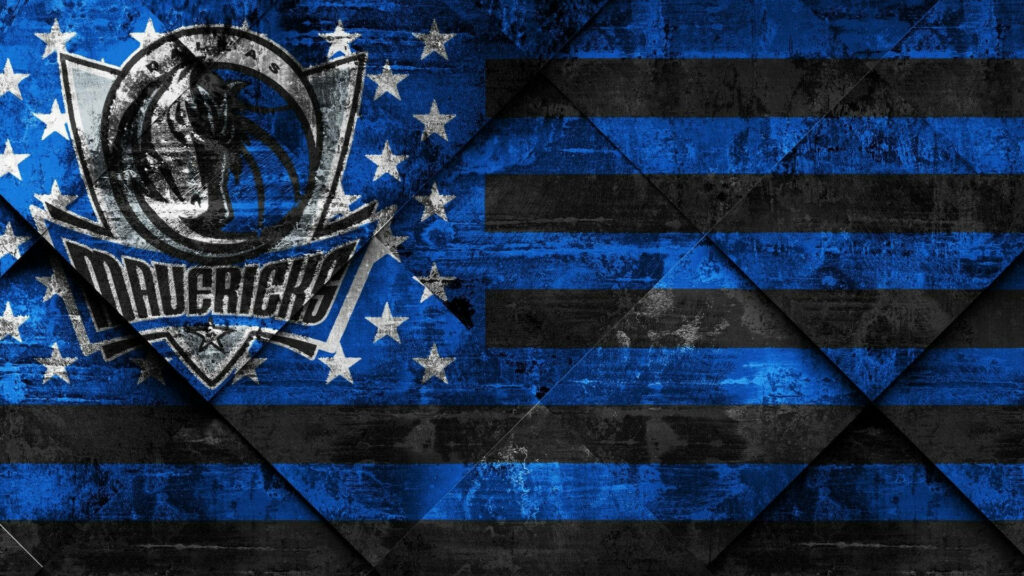 Dallas Mavericks logo on stylized US flag with blue black stripes and distressed textures wallpaper