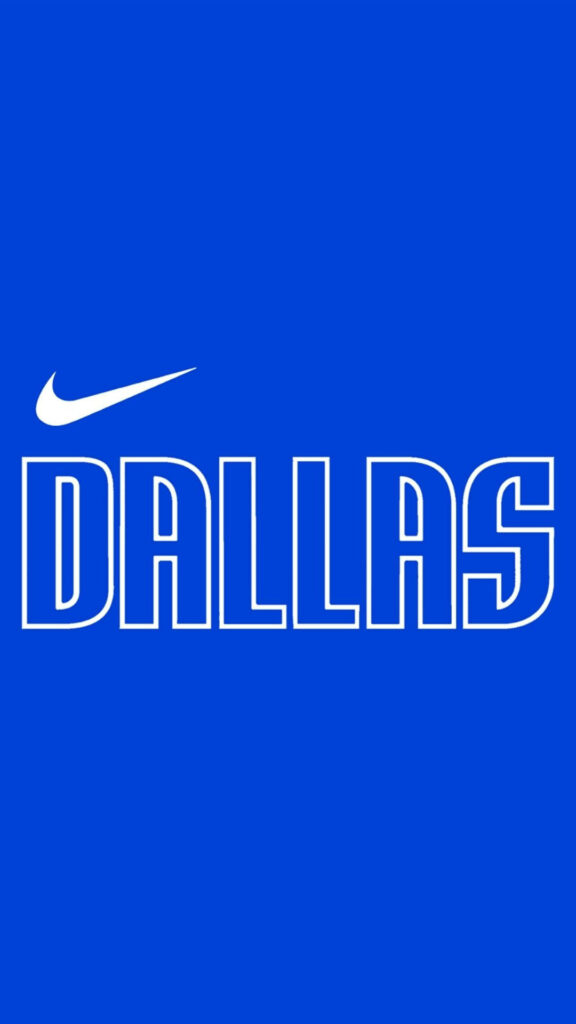 Dallas wallpaper with bold outlined letters and Nike swoosh on vibrant blue background sports design