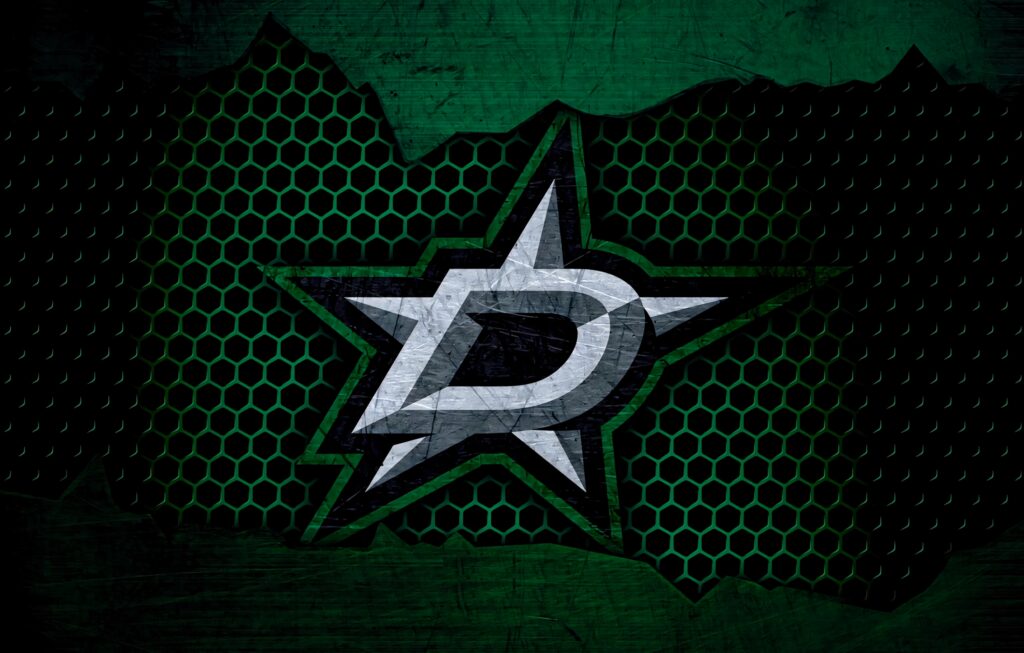 Dallas Stars beehive logo on dark textured honeycomb background with metallic green star design Wallpaper