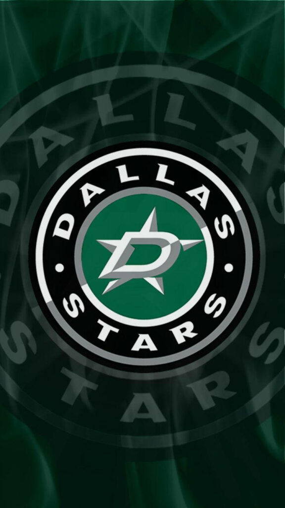 Dallas Stars logo wallpaper with bold green black white colors and smoky dynamic background