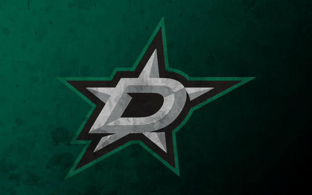 Dallas Stars logo on dark green textured background with sharp silver and black outlines wallpaper