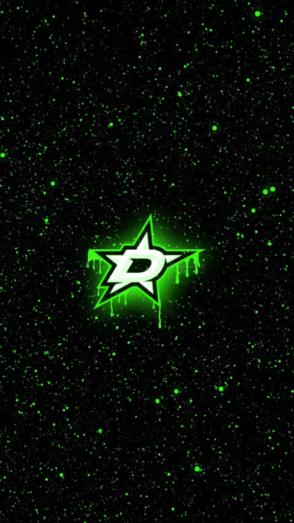 Dallas Stars neon green logo with dripping paint on black speckled background sports wallpaper