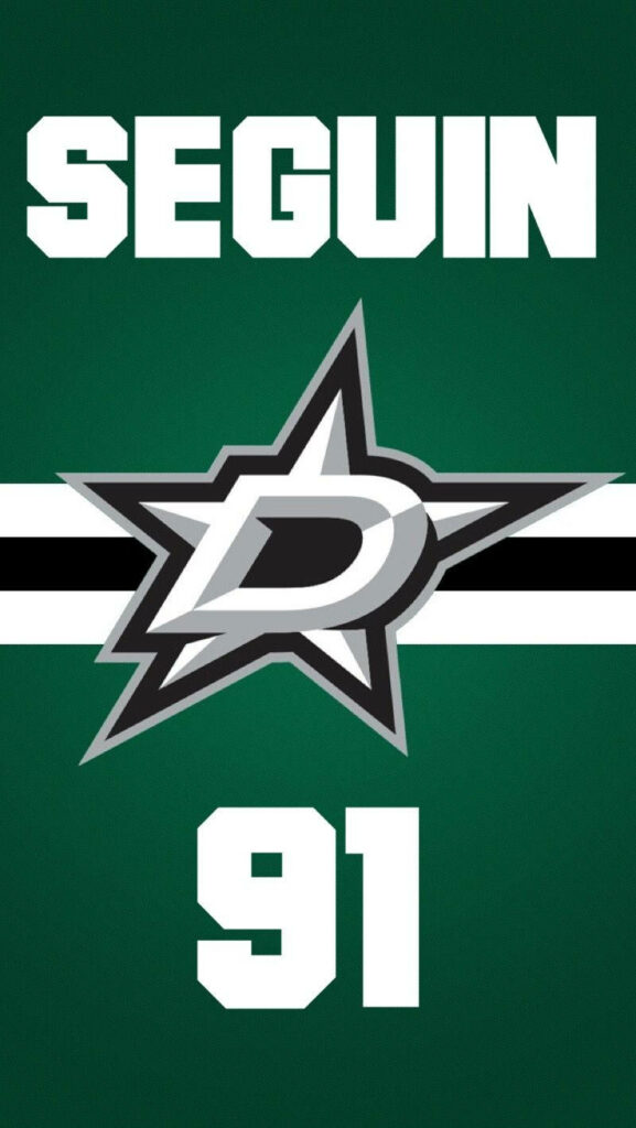 Dallas Stars wallpaper with Tyler Seguin 91 jersey name bold logo on green white black stripes background