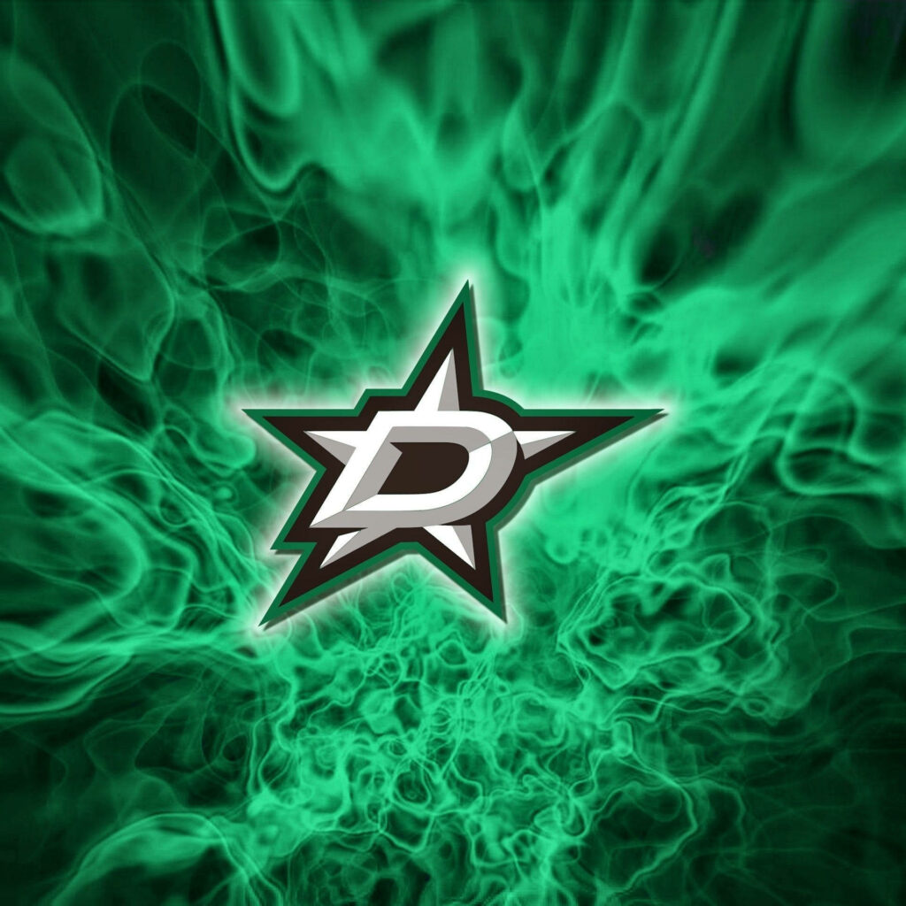 Dallas Stars logo on vivid green flames background with dynamic swirling patterns wallpaper