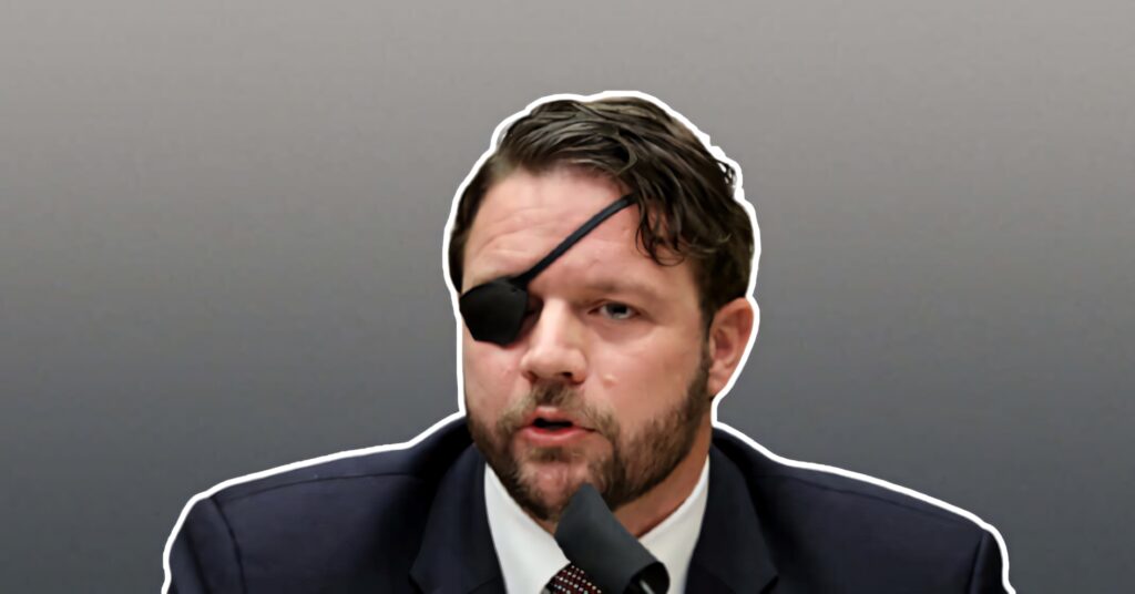 Dan Crenshaw portrait with eyepatch in formal suit on smooth gray gradient background wallpaper