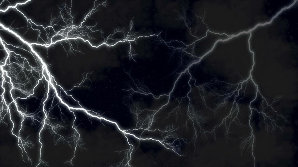 Electric Elegance – Captivating Night Sky Illuminated by an Electrifying Bolt of Lightning Wallpaper