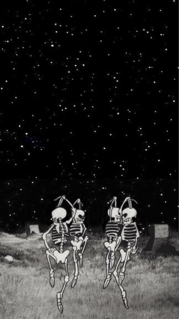 Dancing Skeletons Bring Spooky Vibes to Your Halloween Phone Background Wallpaper