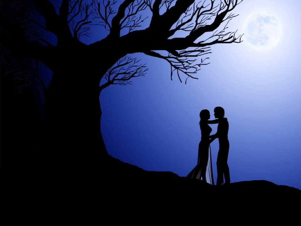 Enchanting Moonlit Serenade: A Romantic Dance in Silhouette Wallpaper