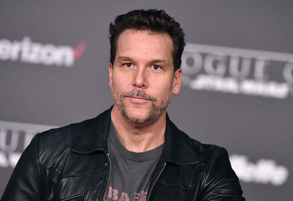 Dane Cook candid high resolution wallpaper dark background black leather jacket gray shirt