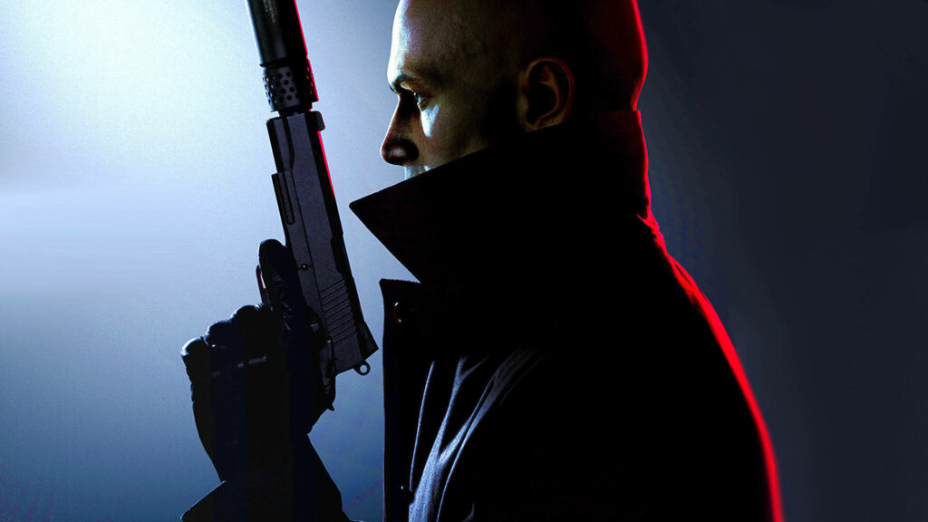 Silent Shadows: Agent 47 Takes Aim amidst the Neon Glow Wallpaper