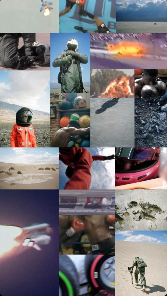 Daniel Caesar collage wallpaper with astronauts explosions deserts and cinematic sci-fi action scenes