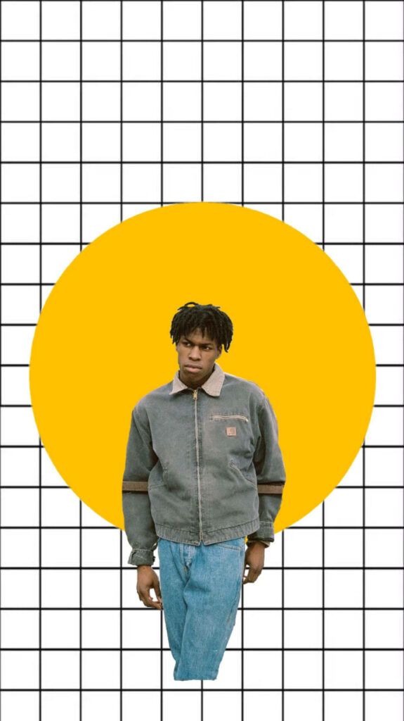 Daniel Caesar portrait with yellow circle and black white grid minimalist retro wallpaper background