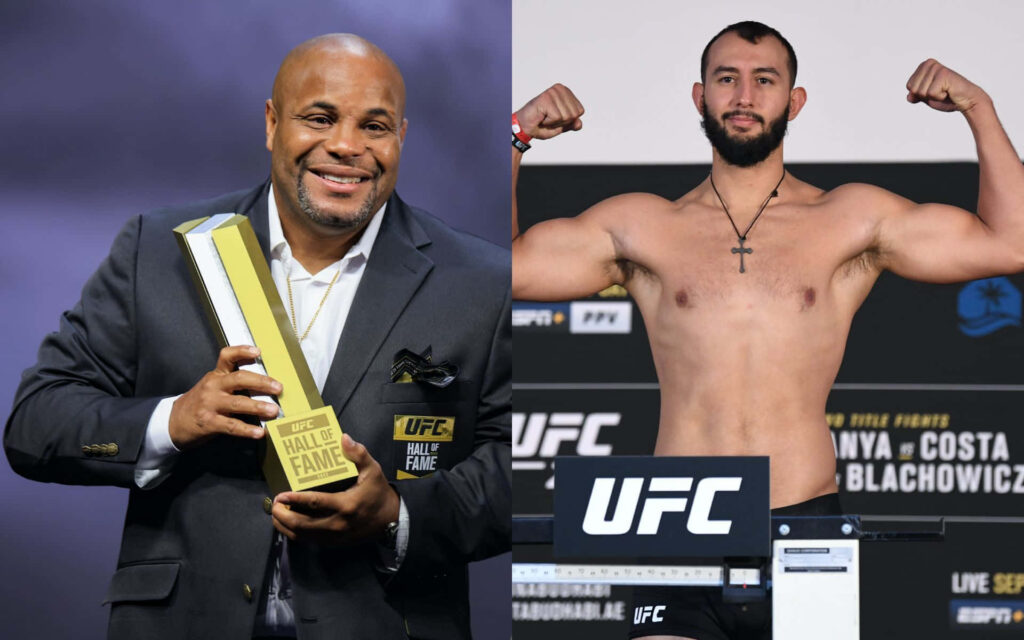 Daniel Cormier UFC Hall of Fame trophy and Dominick Reyes confident UFC weigh-in wallpaper
