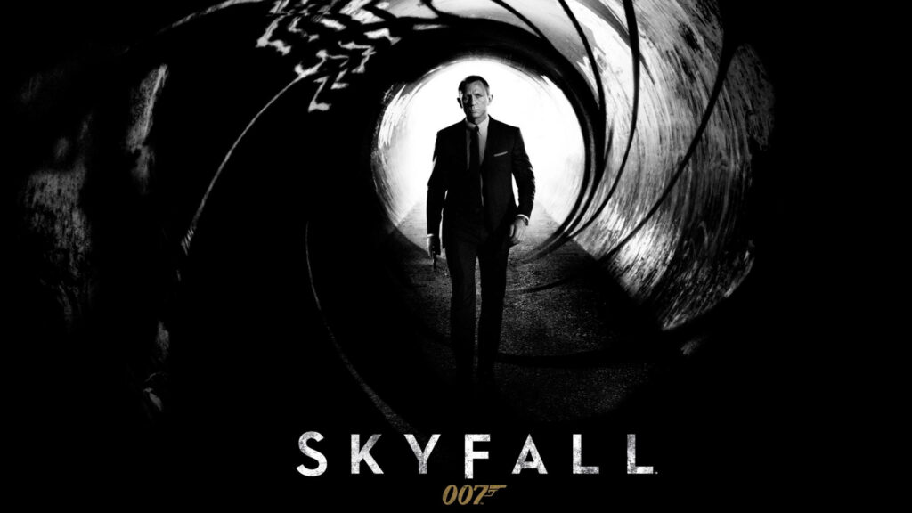 Daniel Craig as Agent 007 in dramatic Skyfall wallpaper gun barrel sequence background