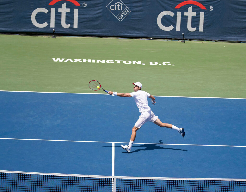 Daniel Nestor in Action: Citi Open Tennis Tournament Wallpaper