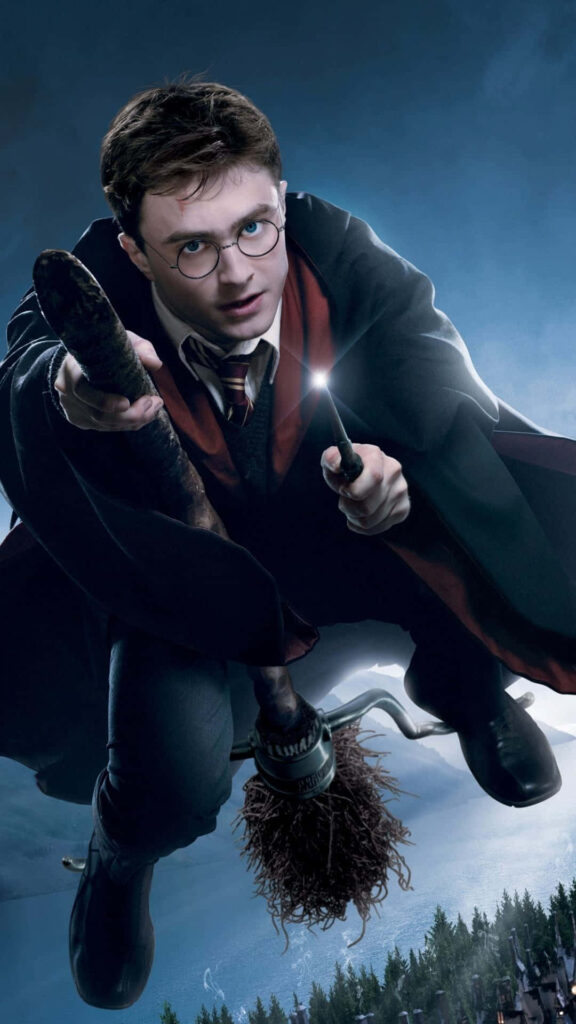 Harry Potter Wallpaper: Daniel Radcliffe Soaring on a Broomstick