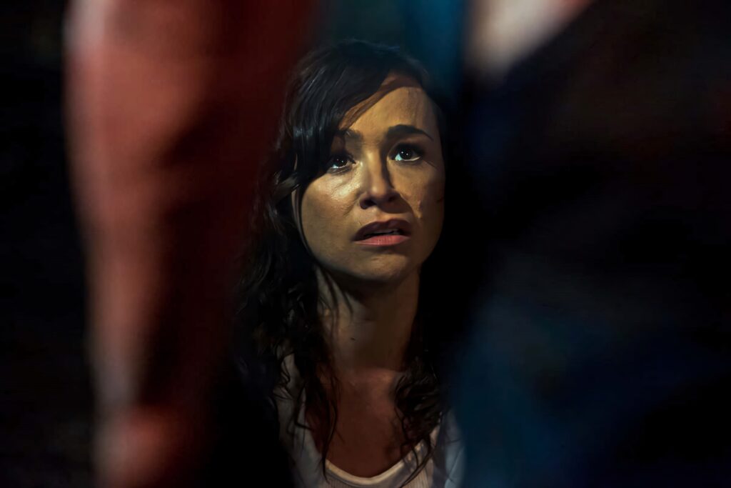 Danielle Harris close-up portrait with dramatic moody lighting cinematic suspense wallpaper background