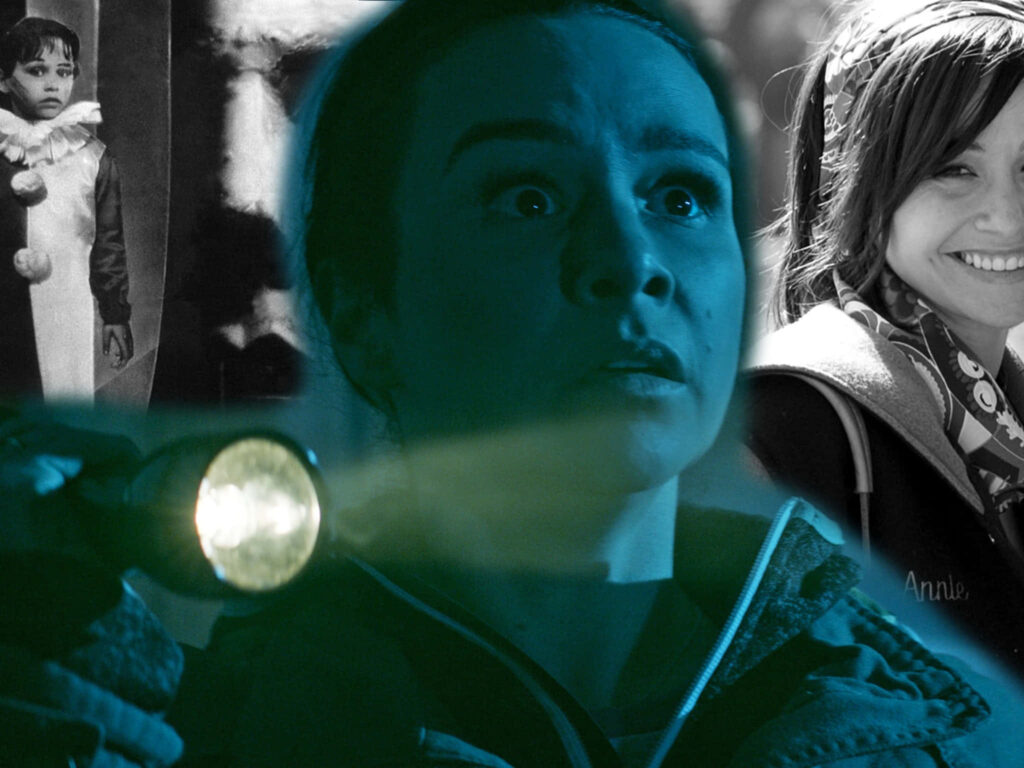 Danielle Harris wallpaper collage showing intense emotional scenes in horror and suspense roles