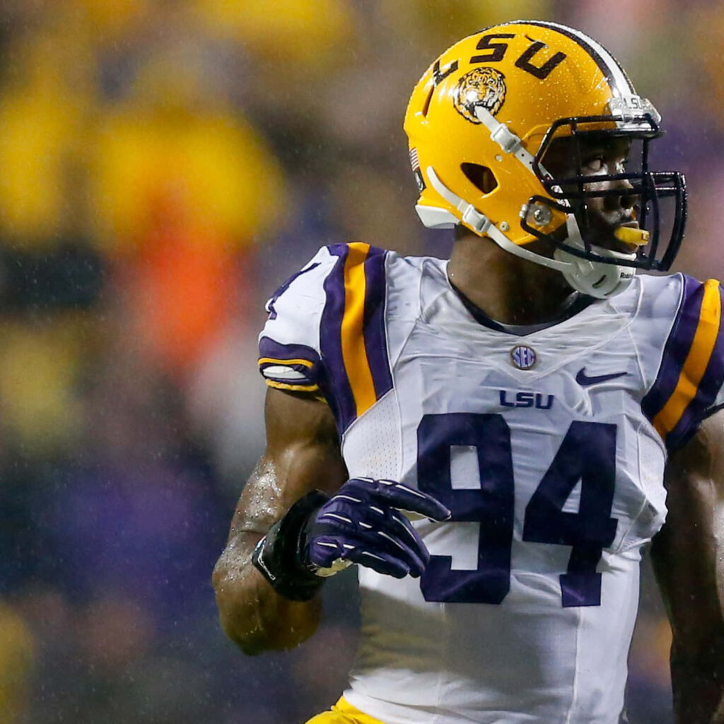 Danielle Hunter in LSU Tigers Uniform: Game Action Wallpaper Background