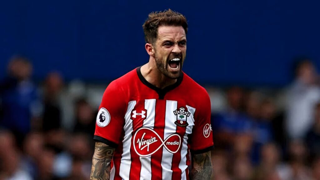 Danny Ings mid-scream in red and white Southampton FC kit showing passion and focus wallpaper