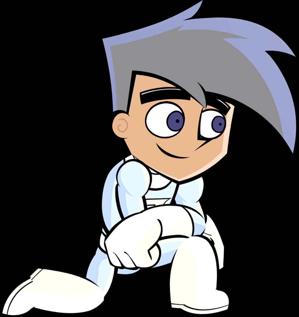 Danny Phantom crouching vibrant wallpaper with bold lines soft blue white gray colors background