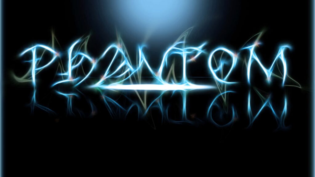 Danny Phantom wallpaper glowing blue Phantom text with ethereal mist on dark supernatural background