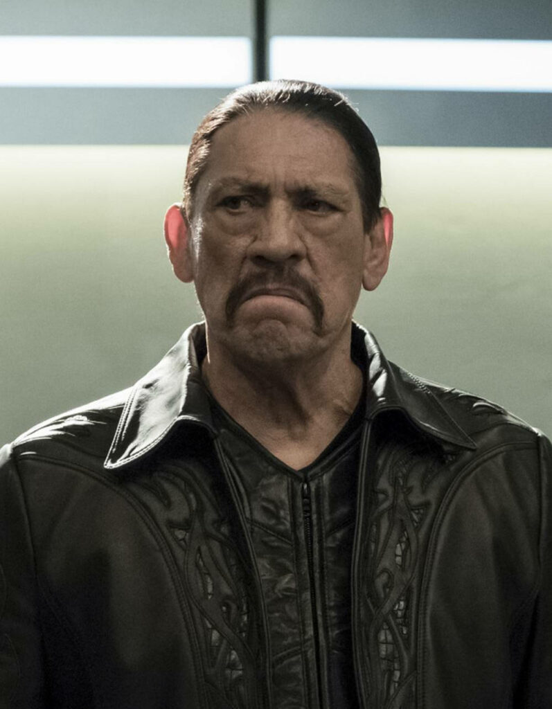 Danny Trejo intense angry expression black leather jacket gritty tough dramatic portrait wallpaper