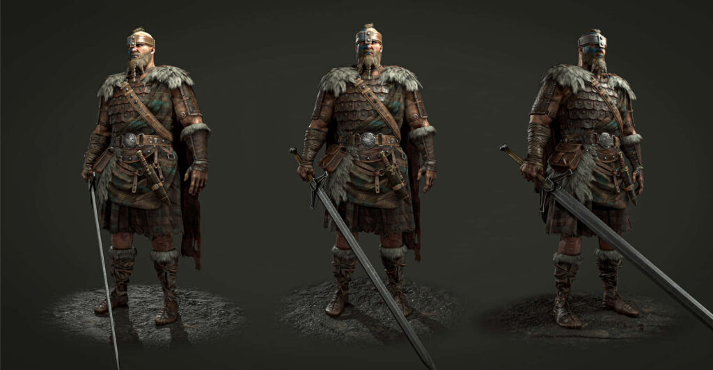 Highlander Warrior in Traditional Tartan and Chainmail Armor with Claymore Sword - For Honor Video Game Character Design Wallpaper