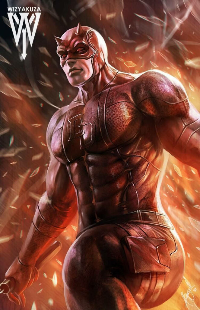 Stunning Daredevil Digital Painting – Classic Red Suit Wallpaper