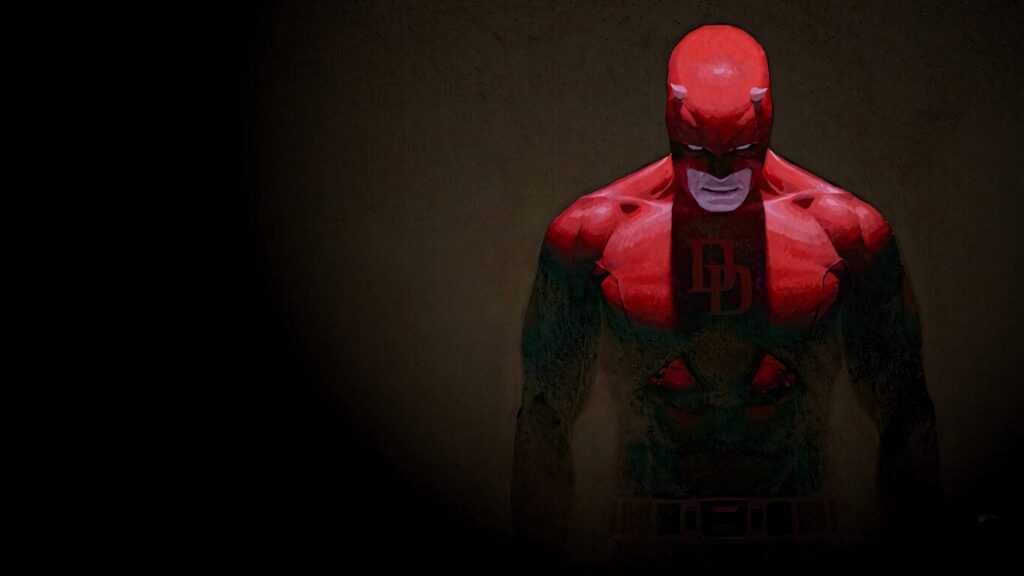 Intense Daredevil Wallpaper: Gritty Red Suit & Menacing Stare
