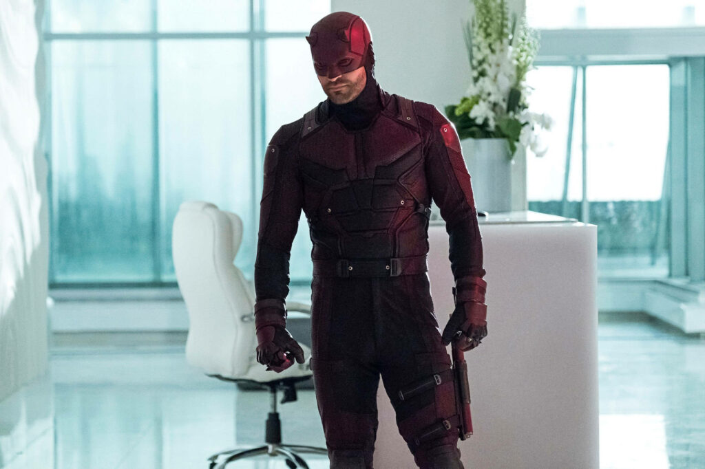 Daredevil in Red Suit: Marvel Hero Wallpaper for Modern Spaces
