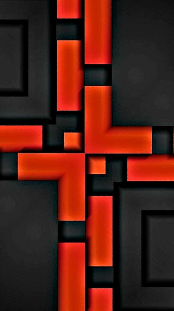 Dynamic Fusion: Abstract Red and Black Overlapping Squares Transforming Mobile 3D Background Wallpaper