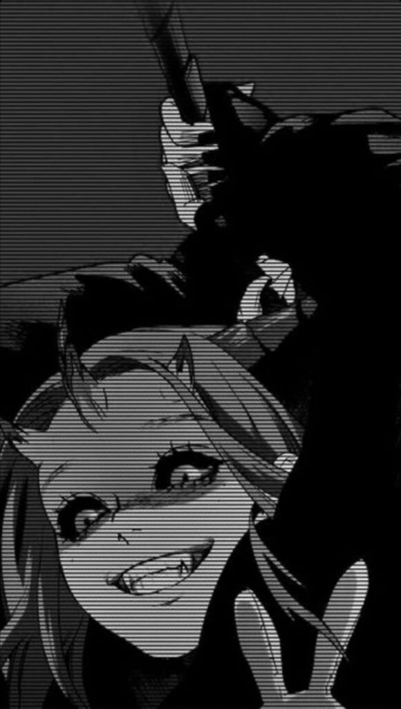 Dark Aesthetic Anime Wallpaper: Mischievous Girl with Horns