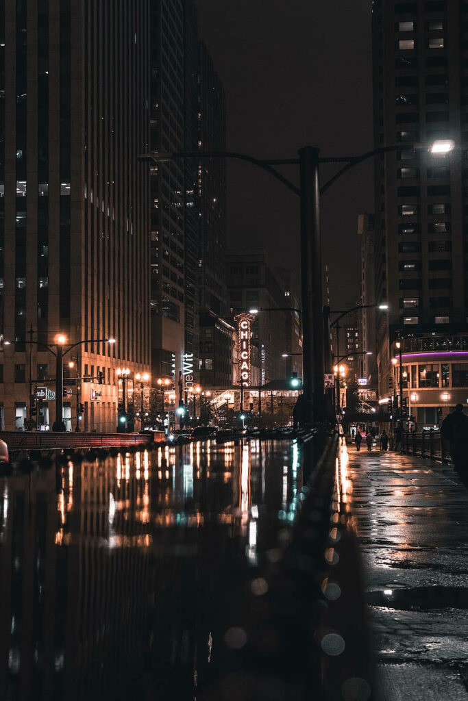 Chicago Night Cityscape Wallpaper: Dark Aesthetic Urban Background